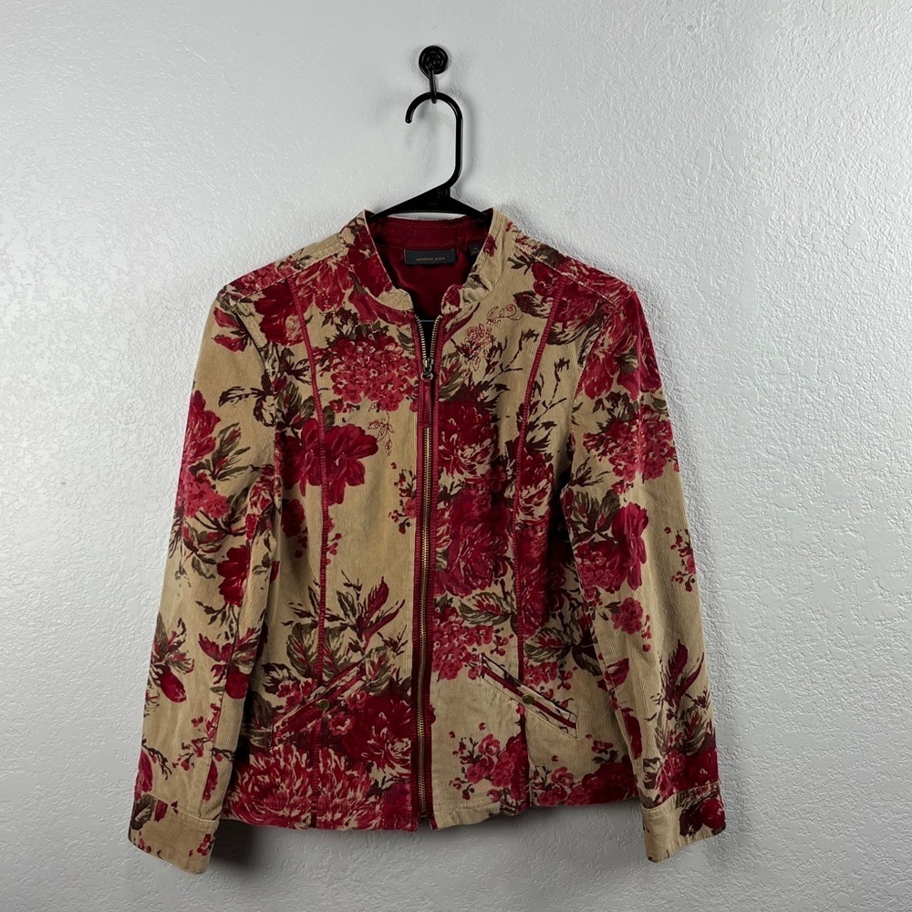 Y2K Mid 2000s Amber Sun Jacket M Womens Corduroy Floral Ribbon Cottagecore Boho